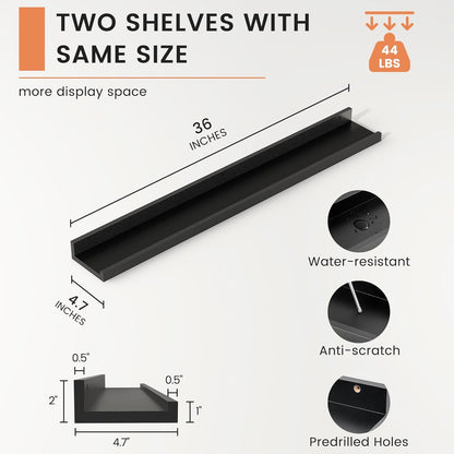 ShelfLoft 36" Wide x 4.7" Deep Picture Ledge Floating Shelves, Black-2 Pack