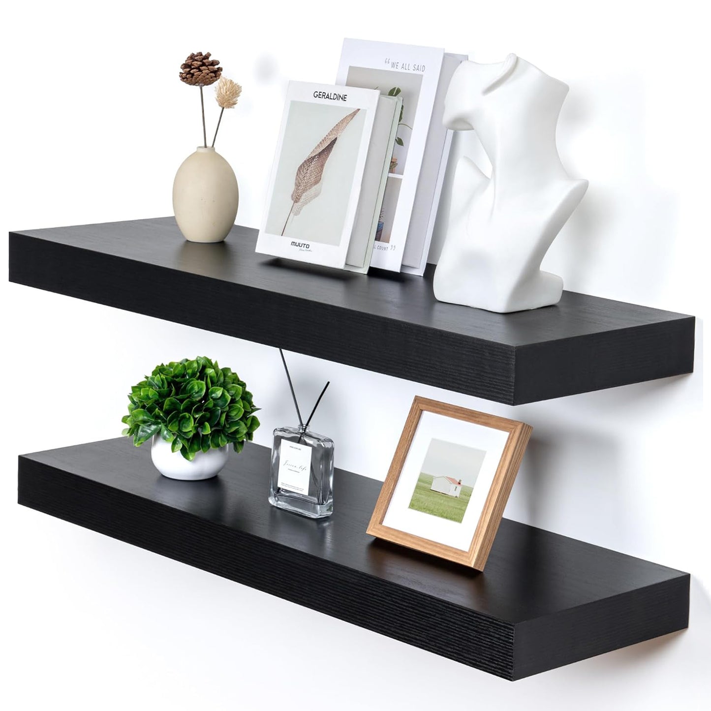 ShelfLoft 36"W x 11.6"D Black Floating Shelves for Wall Storage, 2 Pack