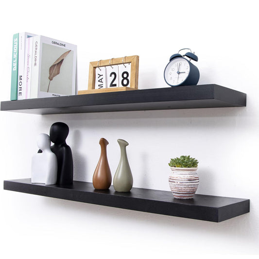 ShelfLoft 36"W x 6.7"D Paulownia Wood Wall Display Decor Floating Shelves,Black-2 Pack