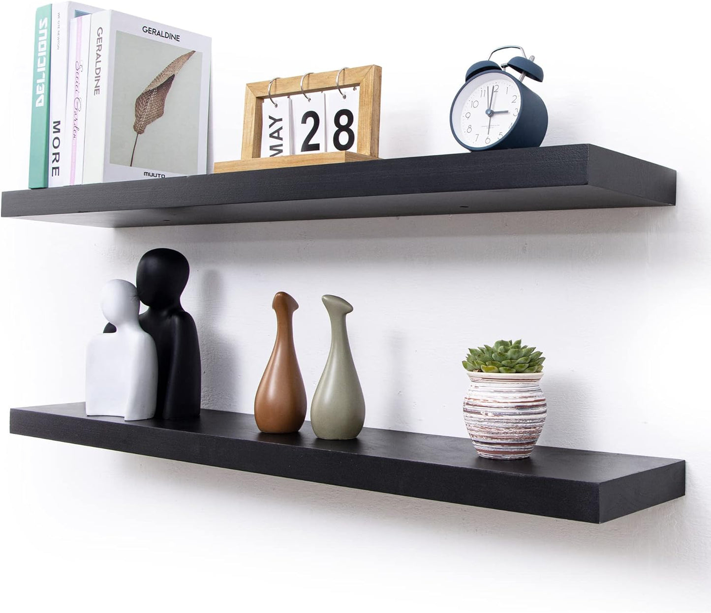 ShelfLoft 6.7"D x 1.4"H Black Paulownia Wood Wall Display Decor Floating Shelves