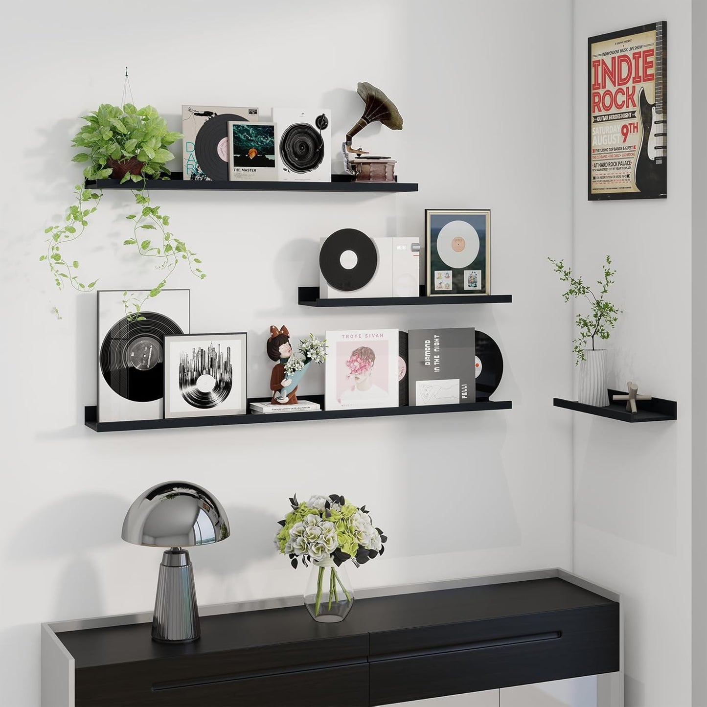 ShelfLoft 36"W x 4.2"D Black Picture Ledge Shelf Floating Shelves with Lip Set of 3