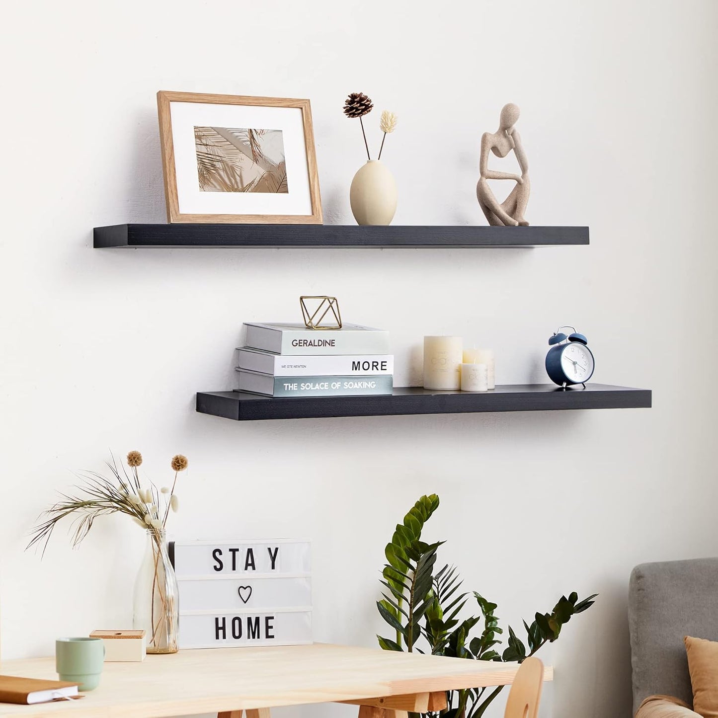 ShelfLoft 36"W x 6.7"D Paulownia Wood Wall Display Decor Floating Shelves,Black-2 Pack