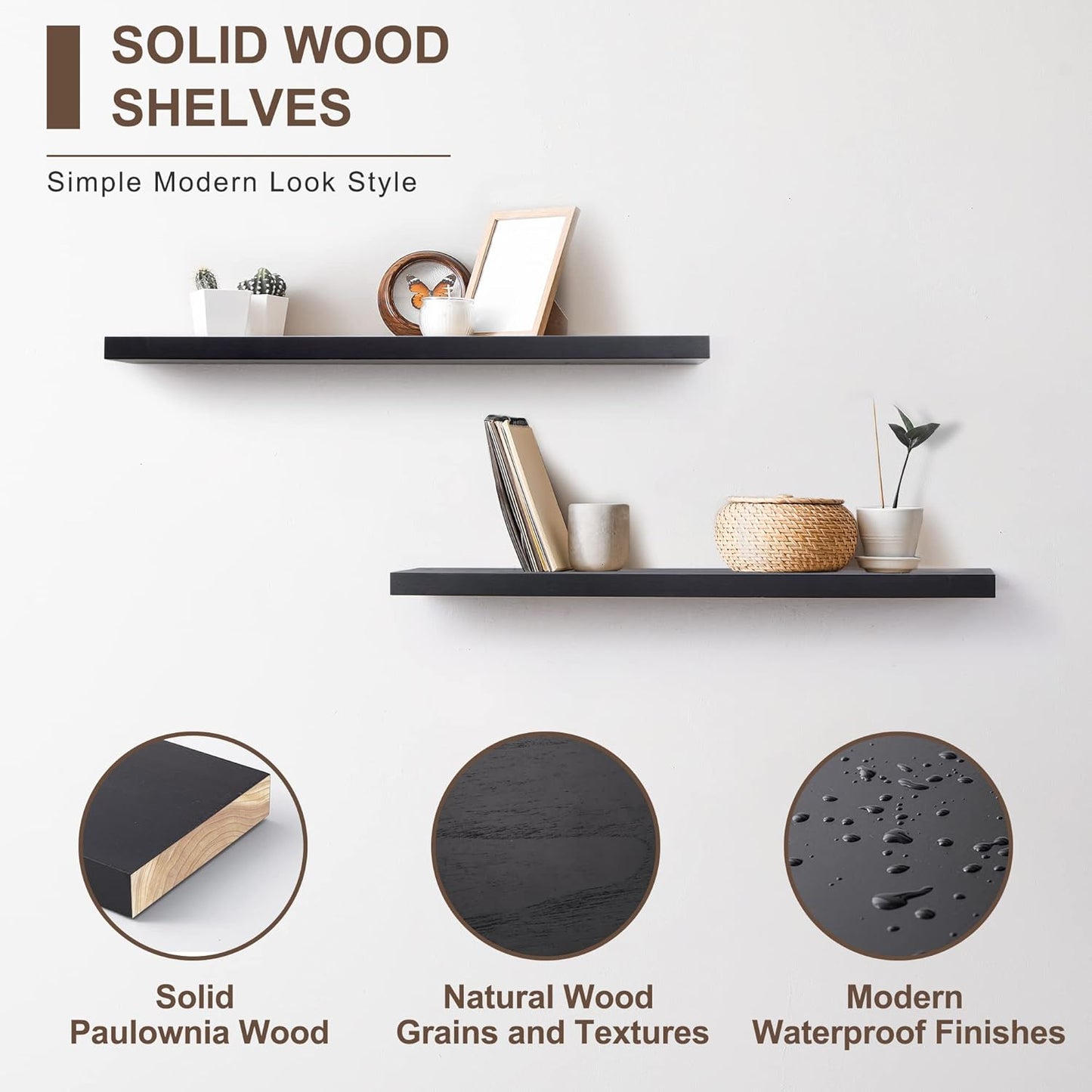 ShelfLoft 36" Wide x 6.7" Deep Paulownia Wood Wall Display Decor Floating Shelves, 2 Pack