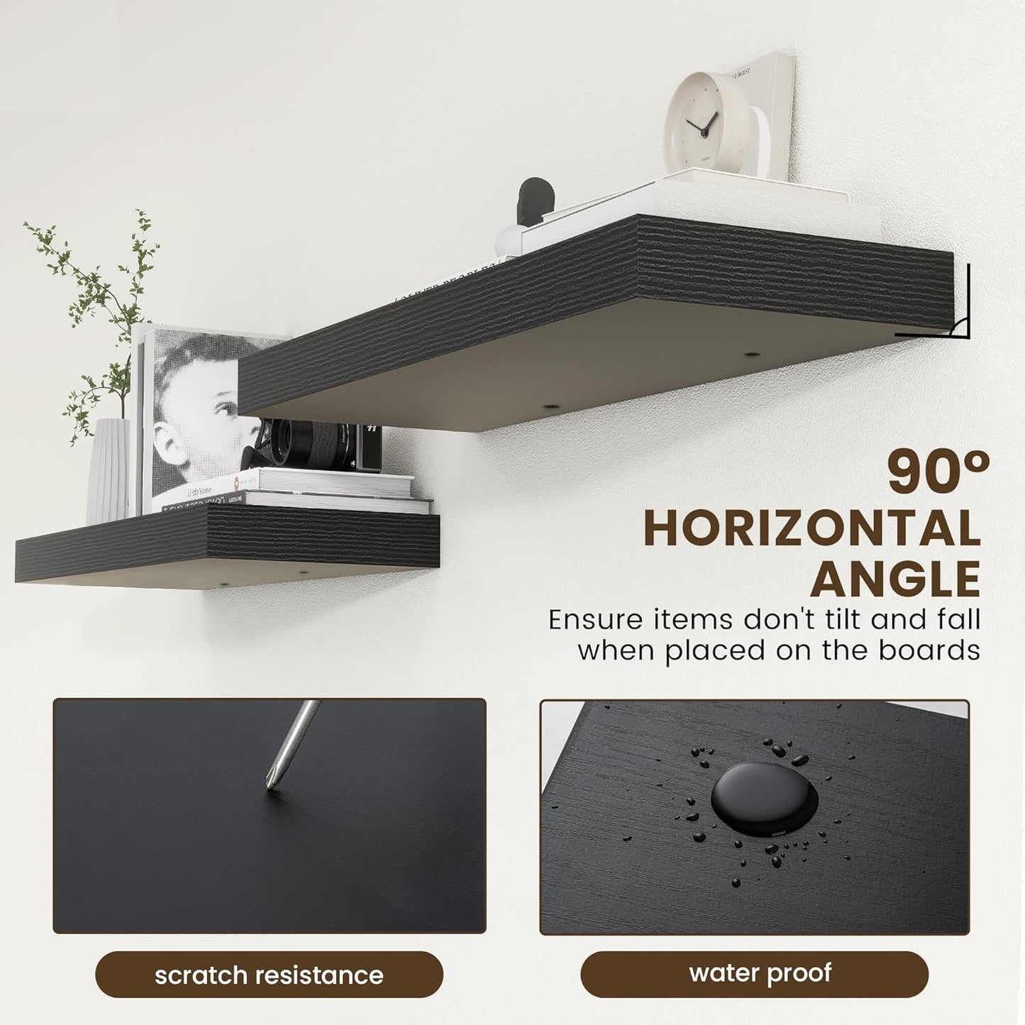 ShelfLoft 36"W x 11.6"D Black Floating Shelves for Wall Storage, 2 Pack