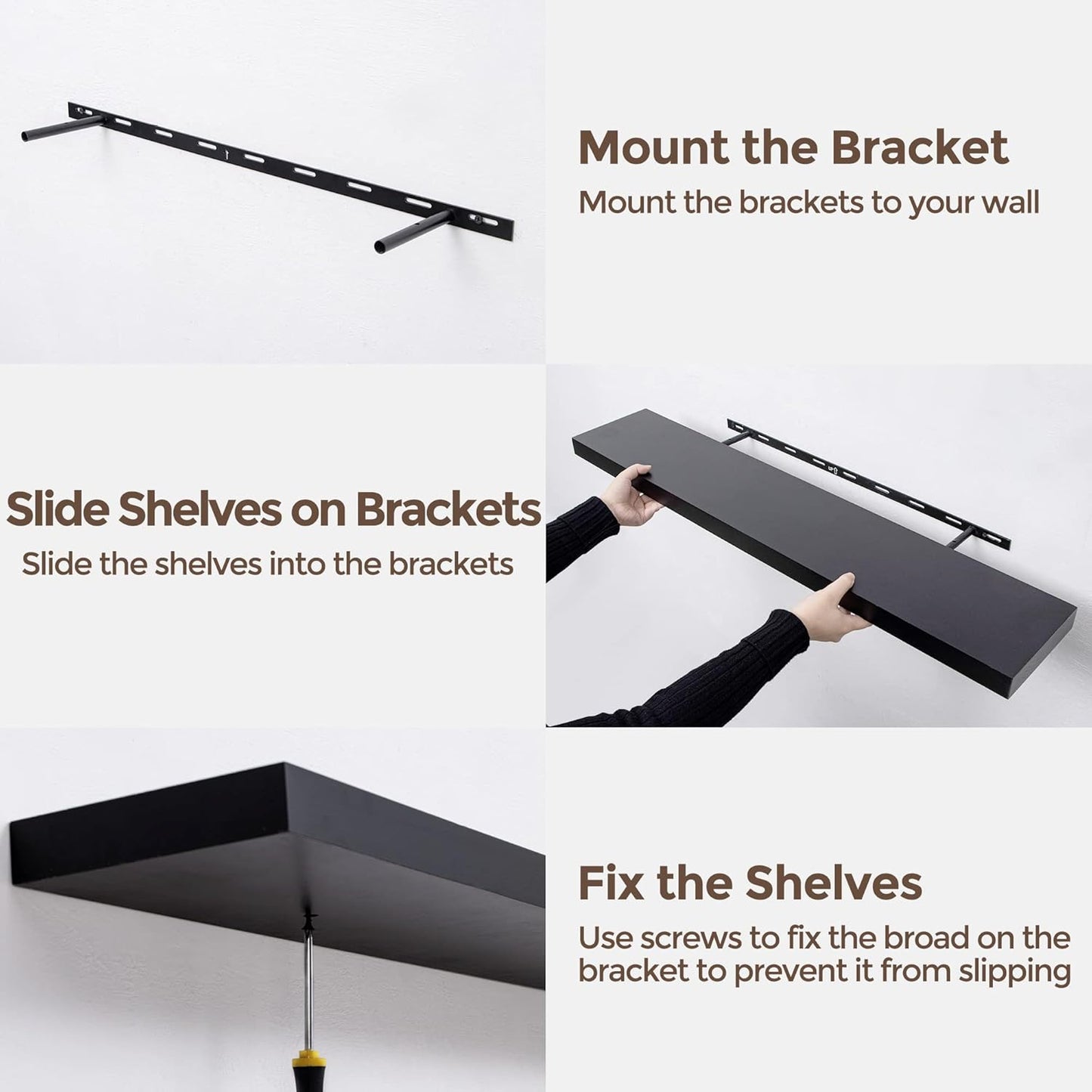 ShelfLoft 36"W x 6.7"D Paulownia Wood Wall Display Decor Floating Shelves,Black-2 Pack