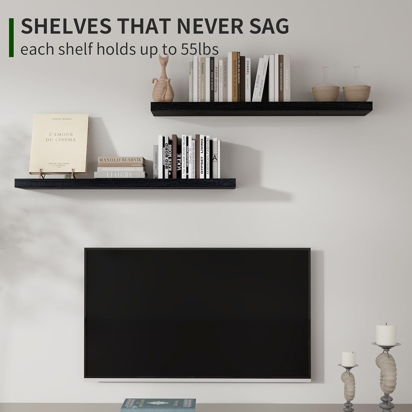 ShelfLoft 36" Wide x 6.8" Deep Natural Paulownia Wood Floating Shelves, 2 Pack