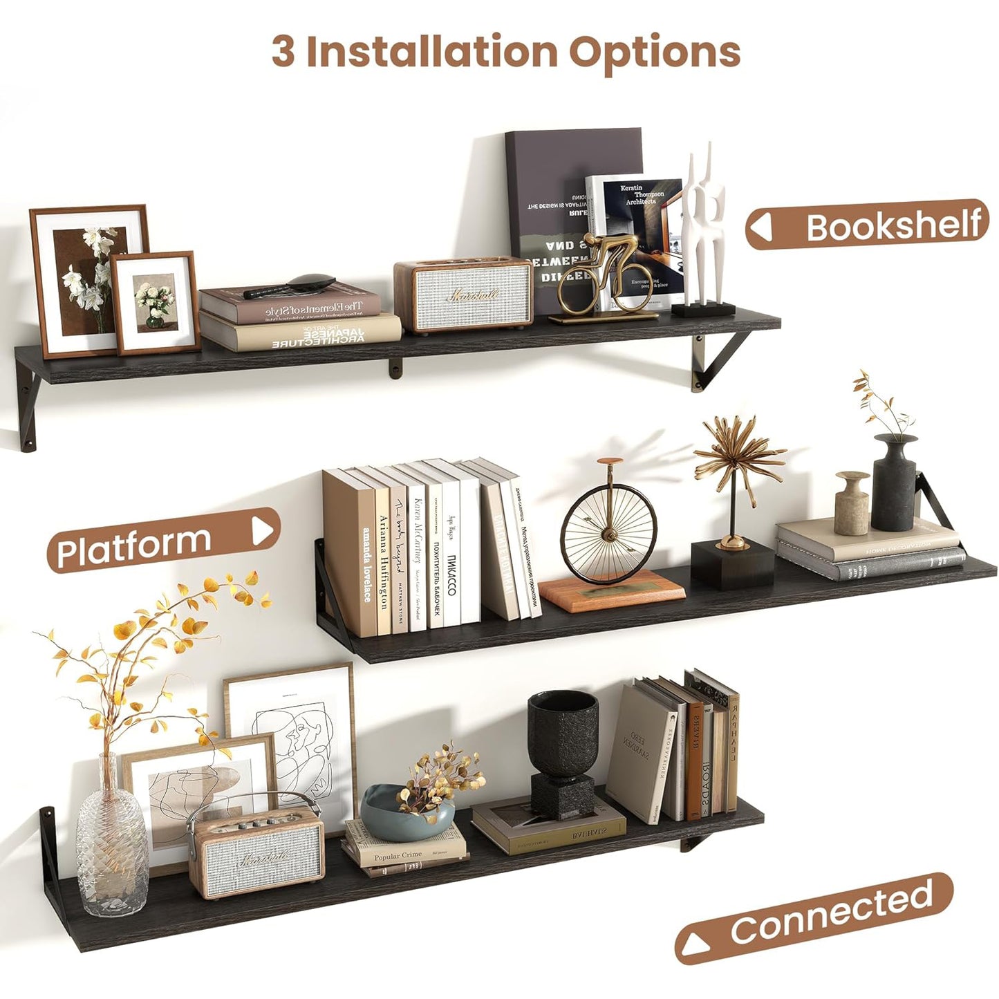 ShelfLoft 39.4" Wide x 8" Deep Wall Mounted Floating Shelves, 2 Pack