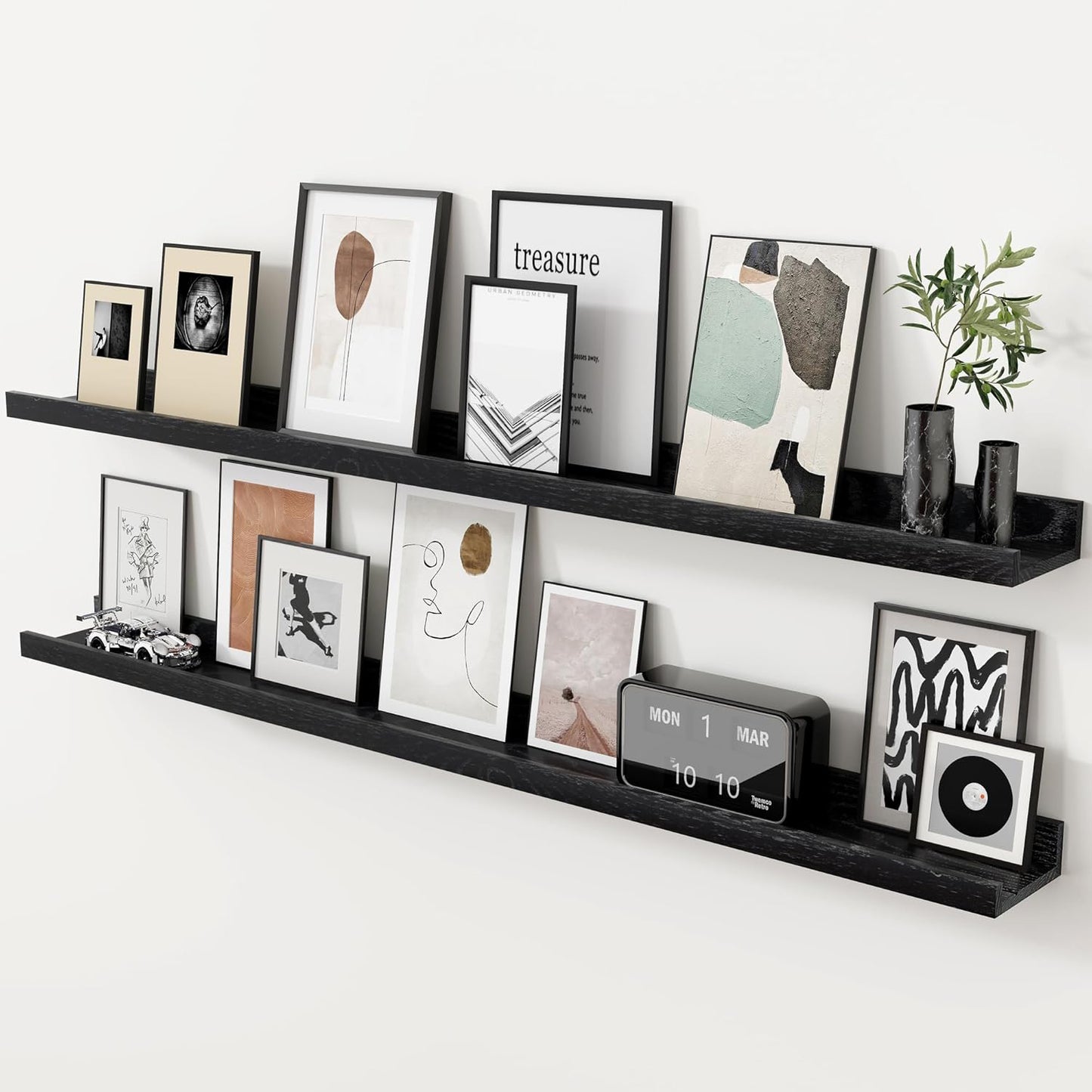 ShelfLoft 4.7 Inch Deep Solid Oak Wood Picture Ledge Shelf, Set of 2