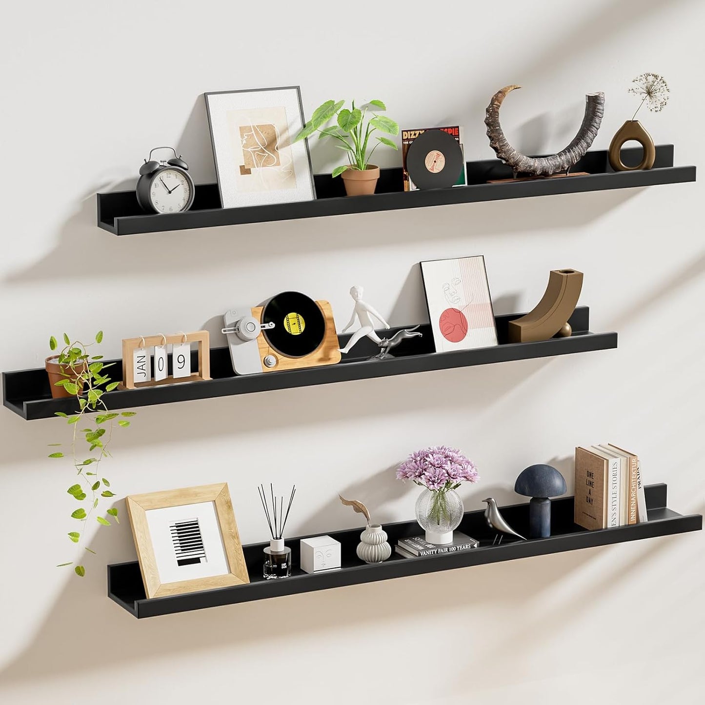 ShelfLoft 5.7 Inch Deep Picture Ledge Shelf Floating Shelves Set of 3