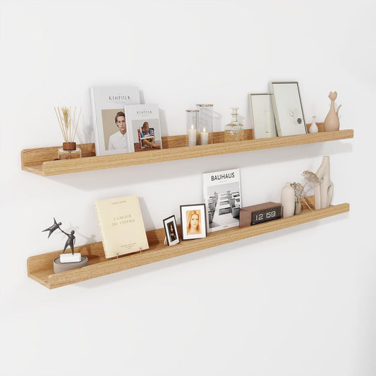 ShelfLoft 48" Wide x 4.7" Deep Solid Ash Wood Picture Ledge Shelf Groove Floating Shelves,Set of 2