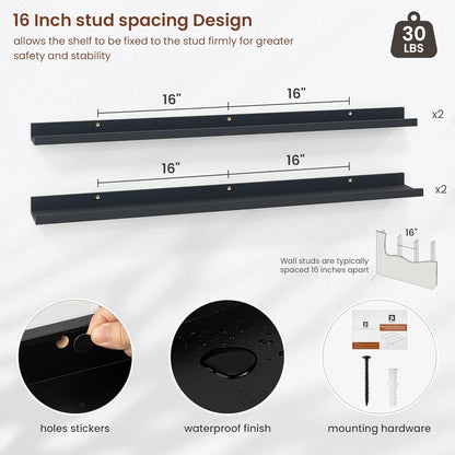 ShelfLoft 48" Wide x 5.5" Deep Picture Ledge Shelf Wall Display Floating Shelves with Lip, 4 Pack