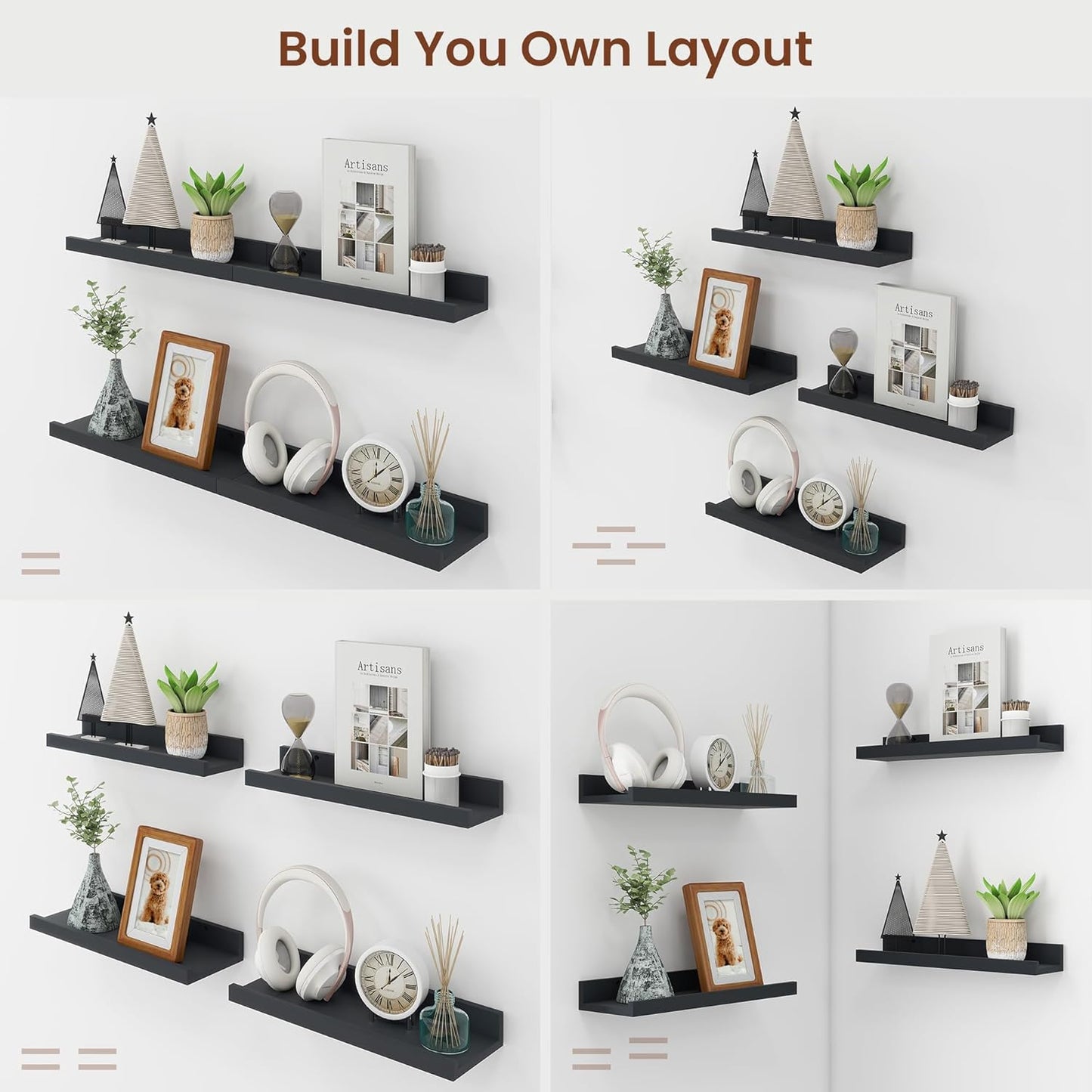 ShelfLoft 48" Wide x 5.5" Deep Picture Ledge Shelf Wall Display Floating Shelves with Lip, 4 Pack