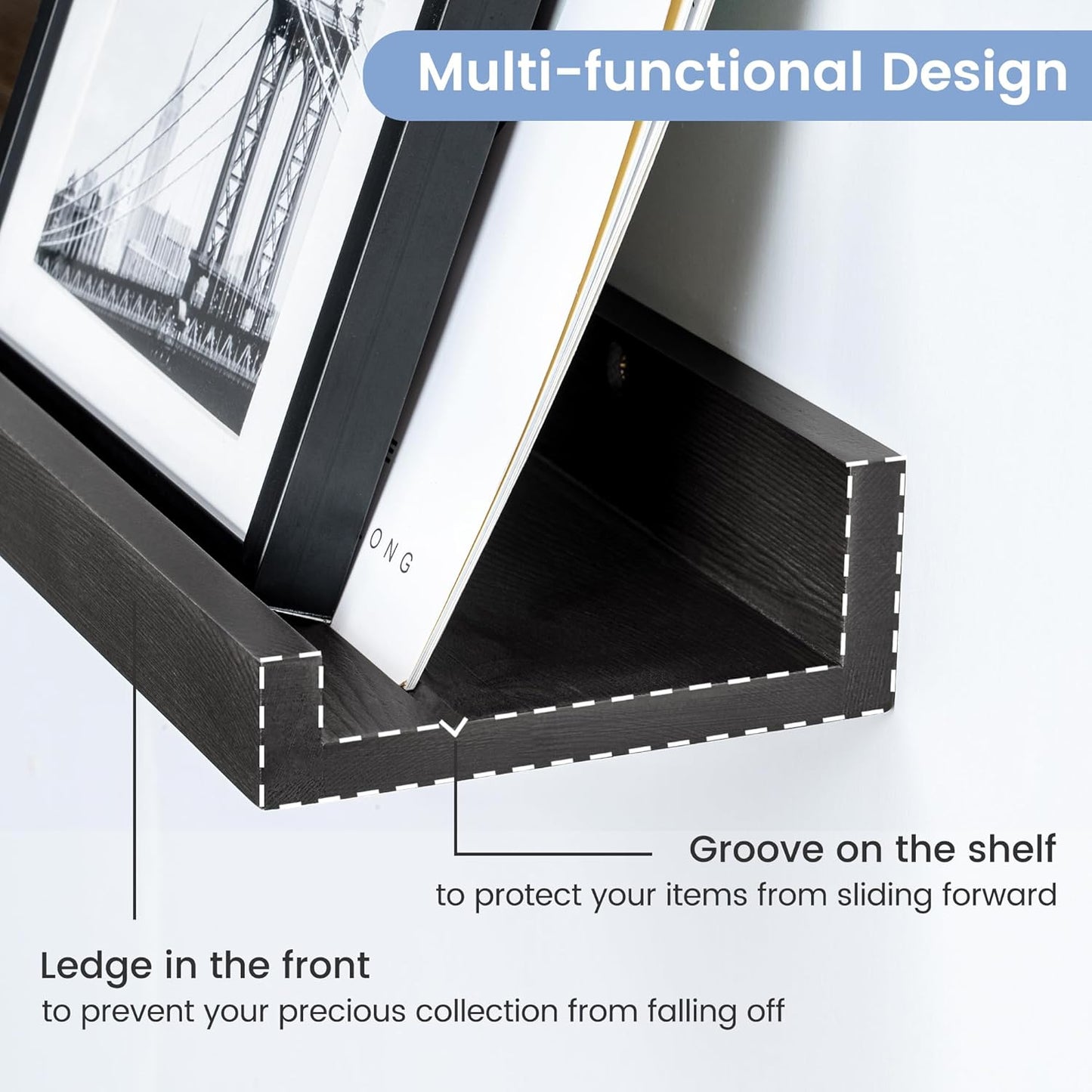 ShelfLoft 48" Wide x 5" Deep Pine Wood Picture Ledge Shelf Wall Shelves with Lip, 2 Pack