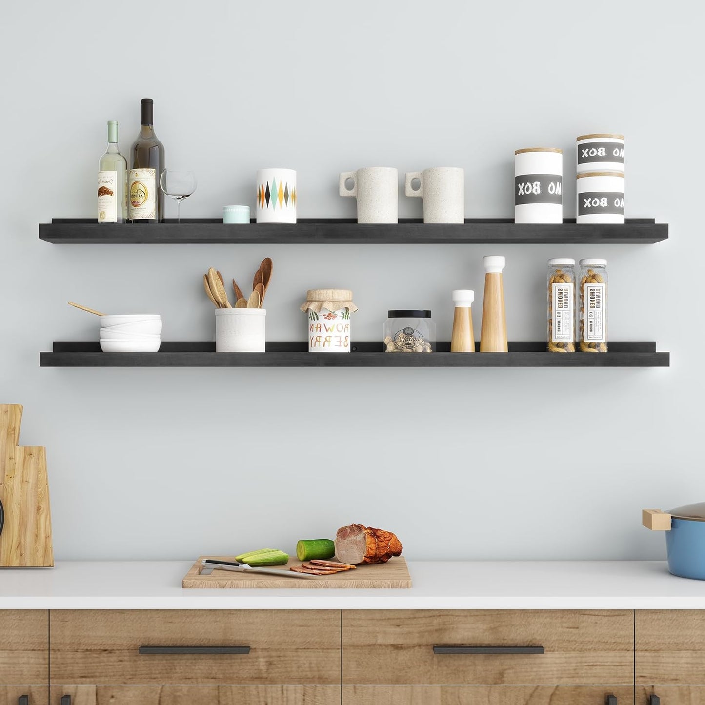 ShelfLoft 48" Wide x 5" Deep Pine Wood Picture Ledge Shelf Wall Shelves with Lip, 2 Pack