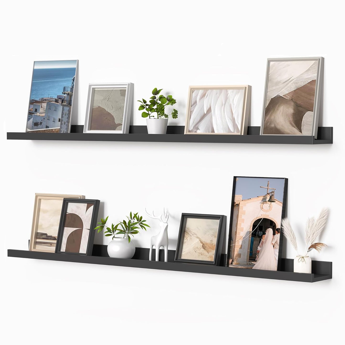 ShelfLoft 48" Wide x 4.5" Deep Picture Ledge Shelf Wall Floating Shelves with Lip,Set of 2