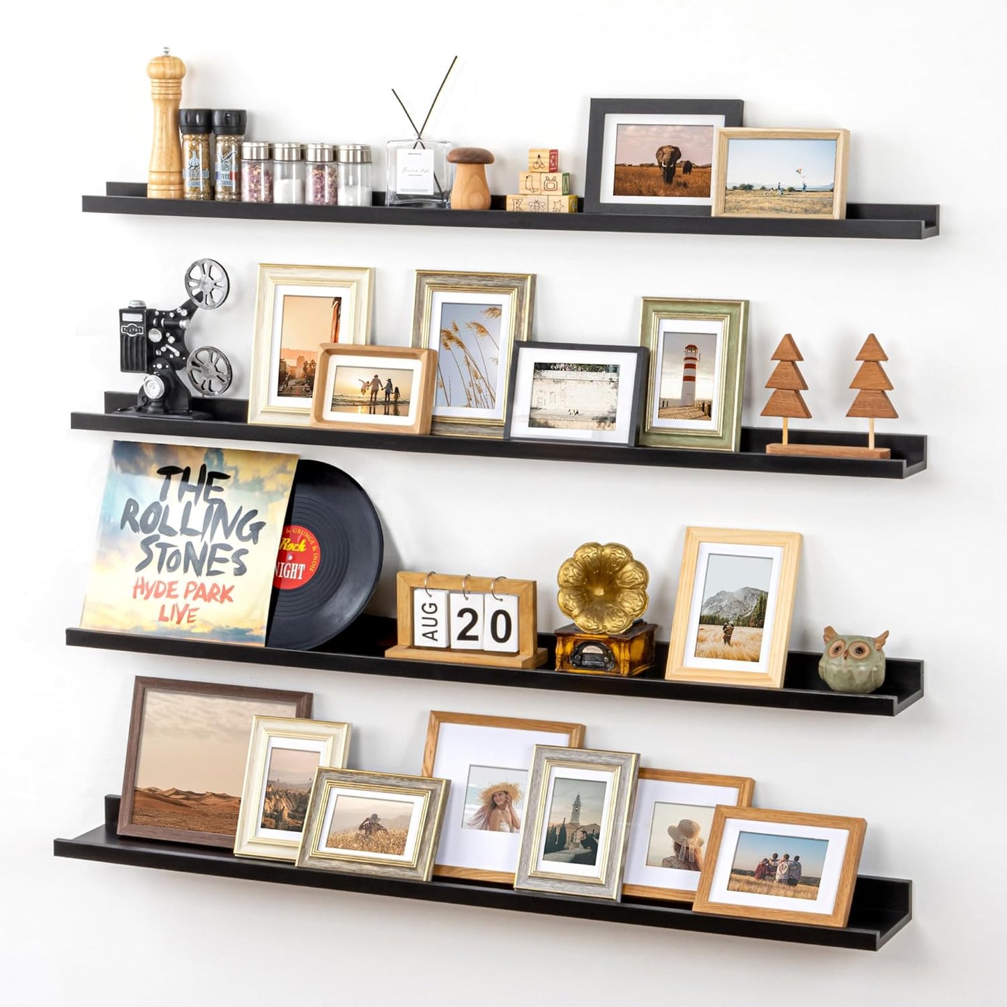 ShelfLoft 6.25"D x 2"H Black Picture Ledge Floating Shelves for Wall Storage,Set of 4