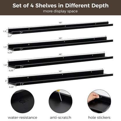 ShelfLoft 6.25 Inch Deep Picture Ledge Floating Shelves for Wall Storage,Set of 4