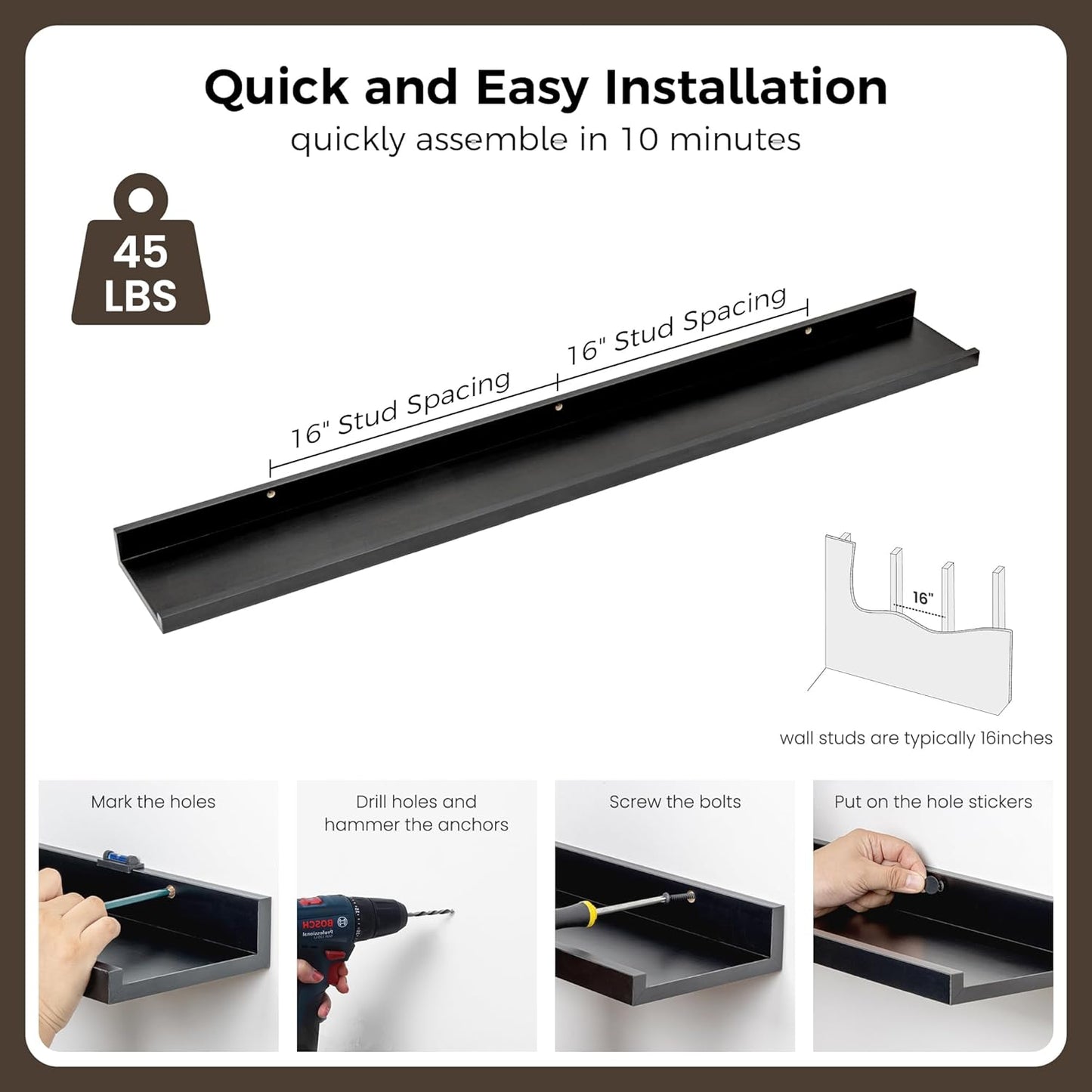 ShelfLoft 6.25 Inch Deep Picture Ledge Floating Shelves for Wall Storage,Set of 4