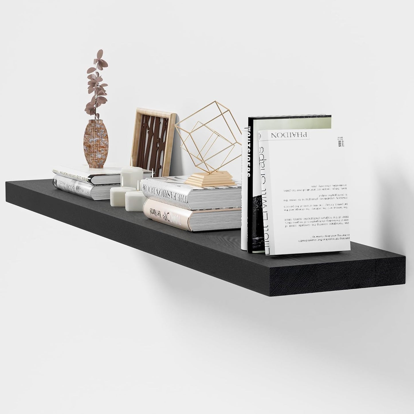 ShelfLoft 8"D x 1.4"H Black Solid Ash Wood Floating Shelves