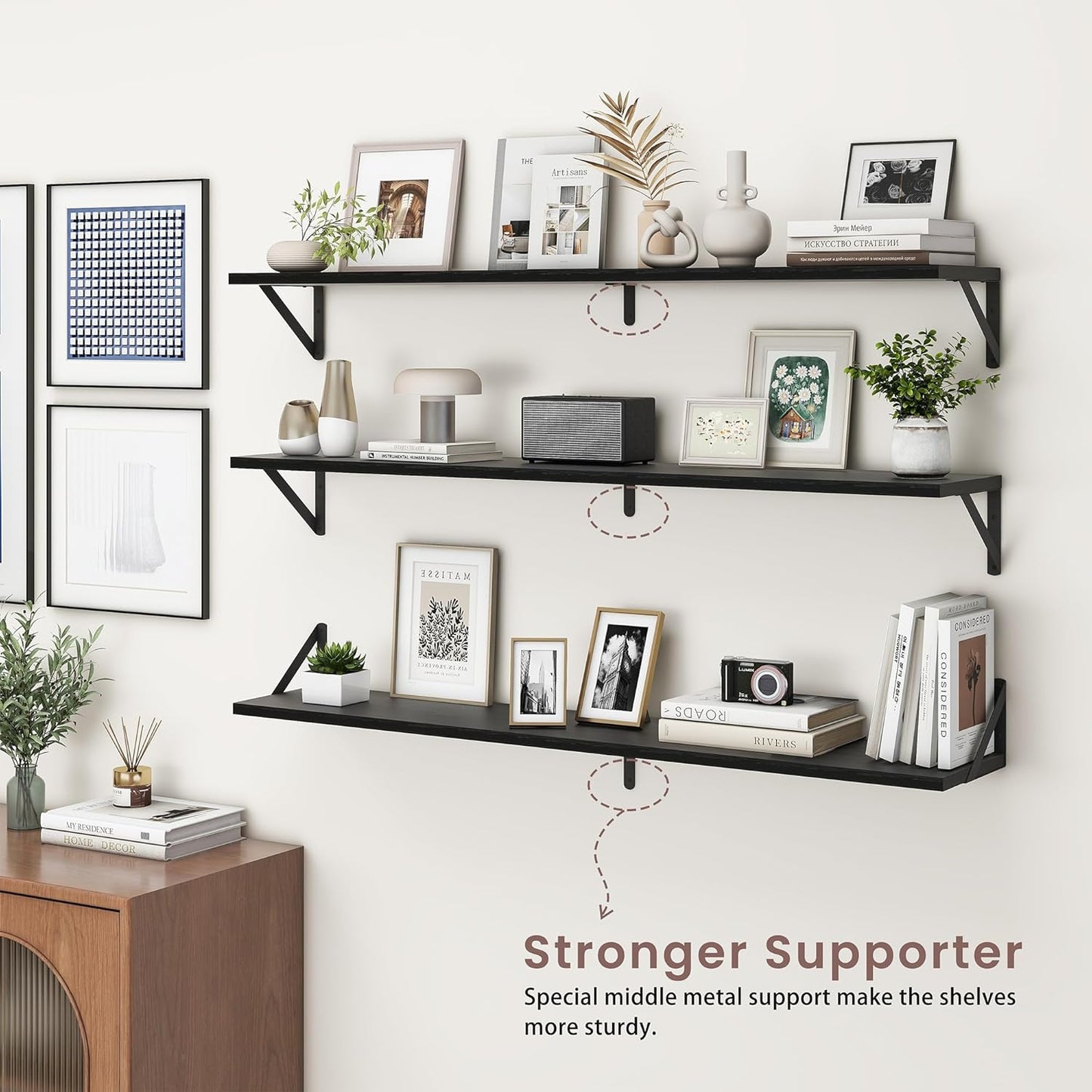 ShelfLoft 48" Wide x 8" Deep Floating Shelves with Brackets, Black-2 Pack