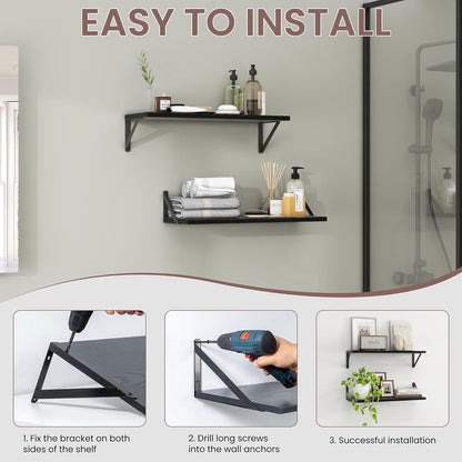 ShelfLoft 48" Wide x 8" Deep Floating Shelves with Brackets, Black-2 Pack