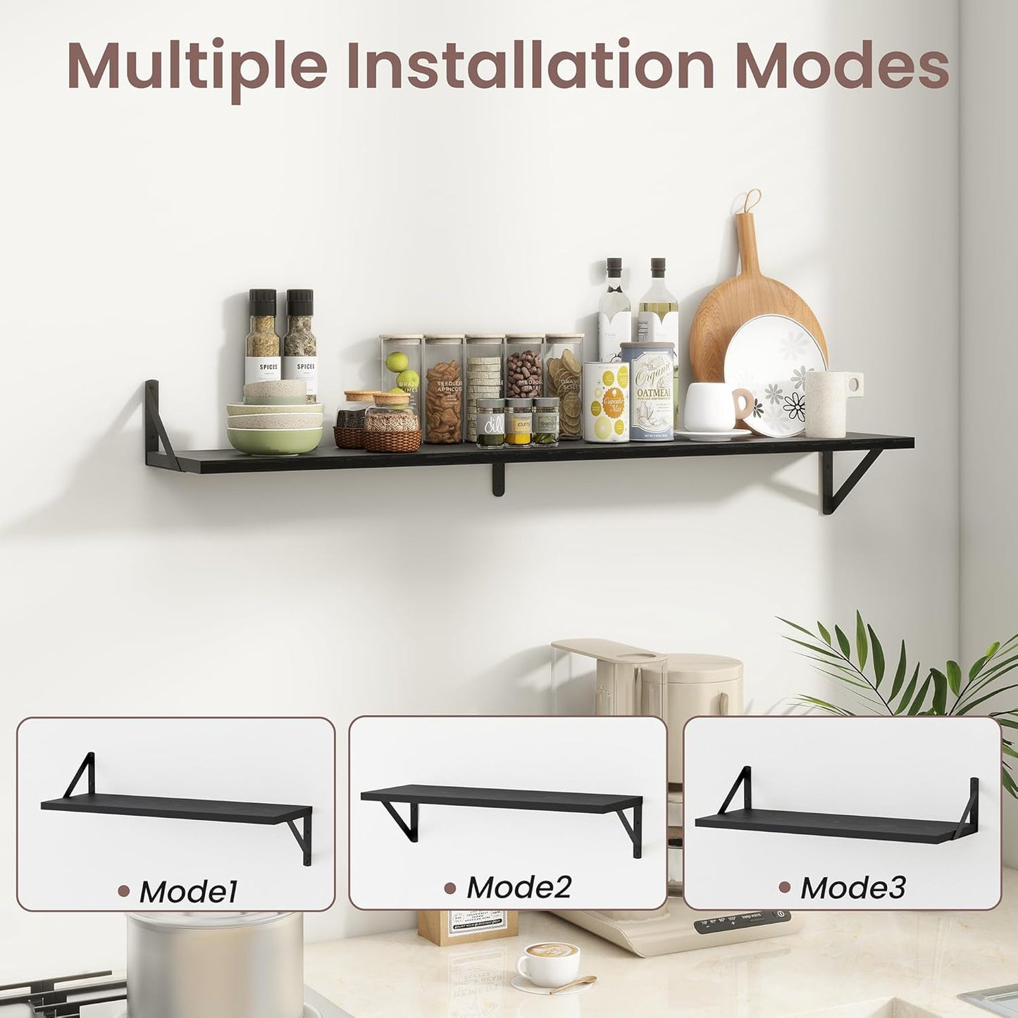 ShelfLoft 48" Wide x 8" Deep Floating Shelves with Brackets, Black-2 Pack