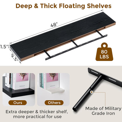 ShelfLoft 9.3"D x 1.5"H Black Floating Shelves for Wall Storage