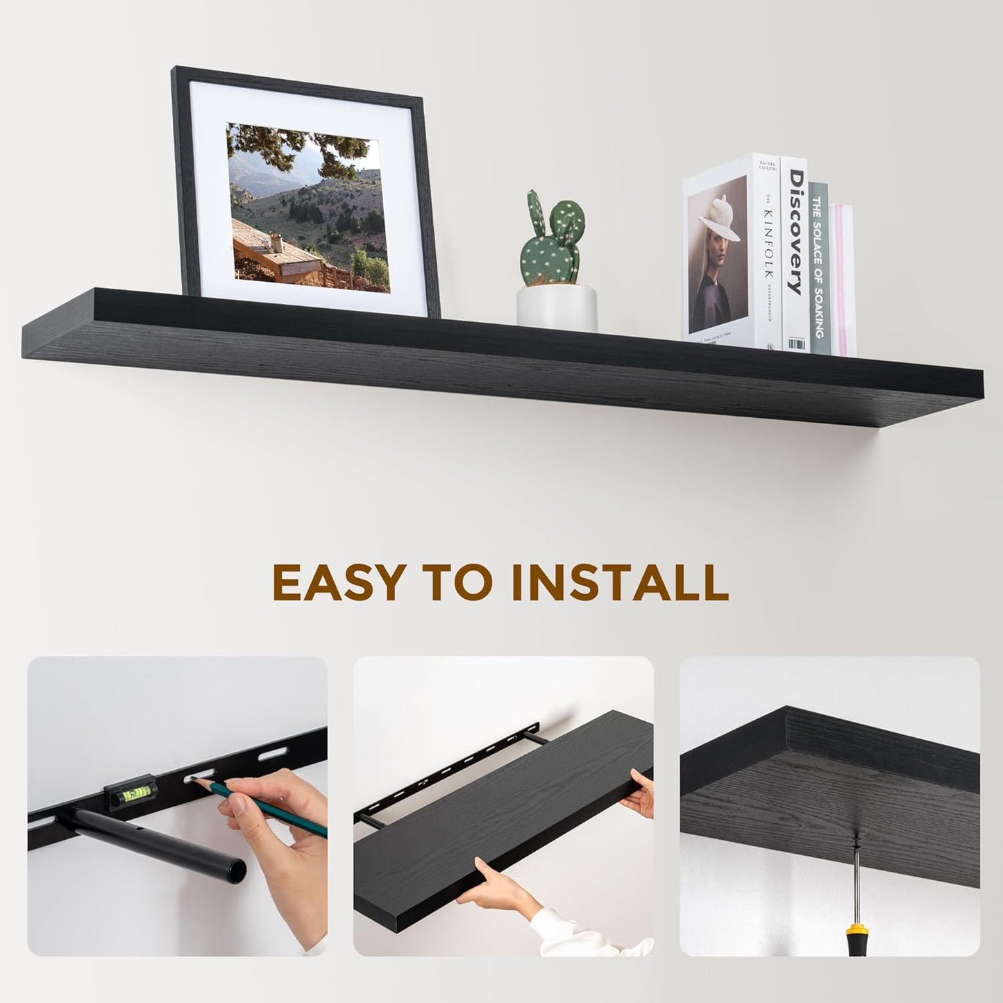 ShelfLoft 9.3"D x 1.5"H Black Floating Shelves for Wall Storage