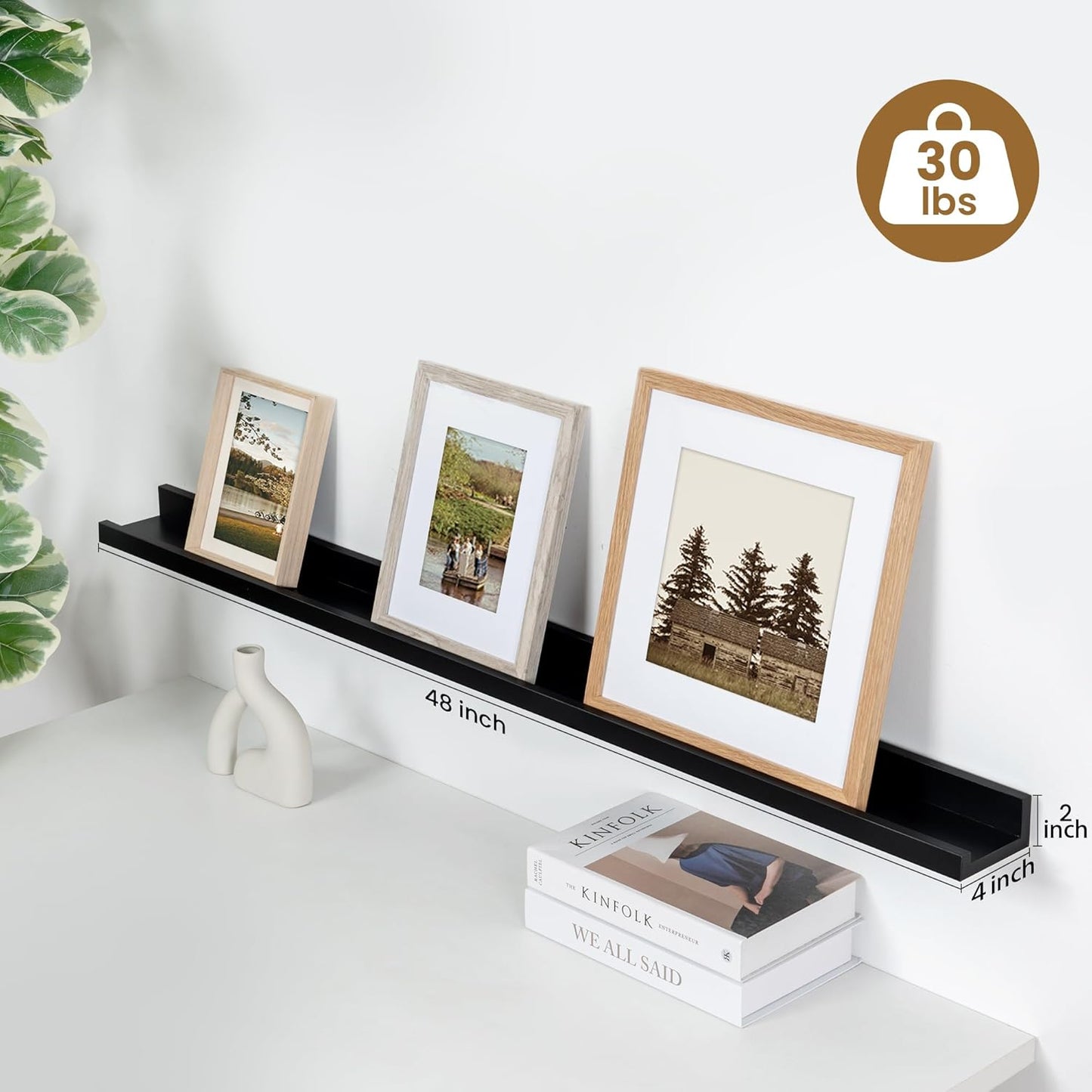 ShelfLoft 5.5"D x 2"H Black Picture Ledge Shelf Wall Display Floating Shelves with Lip