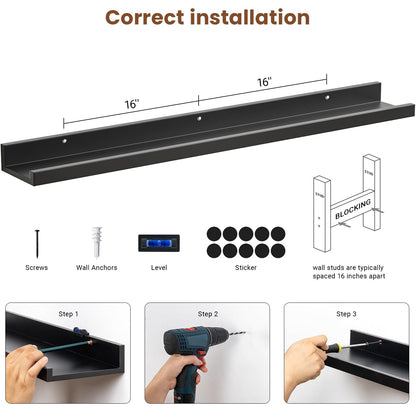 ShelfLoft 5.7"D x 2"H Black Picture Ledge Shelf Floating Shelves,3 Pack