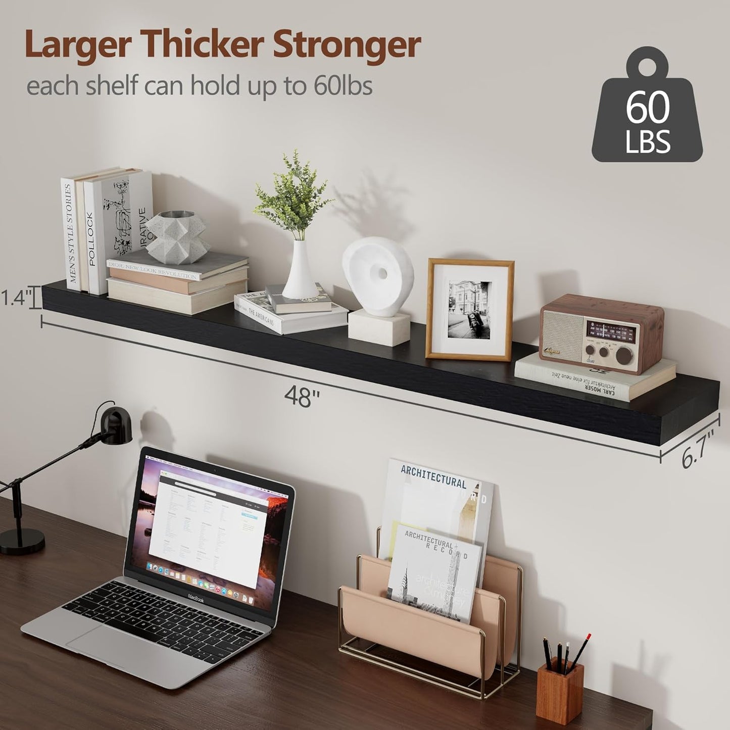 ShelfLoft 48" Wide x 6.7" Deep Paulownia Wood Wall Display Decor Floating Shelves,2 Pack