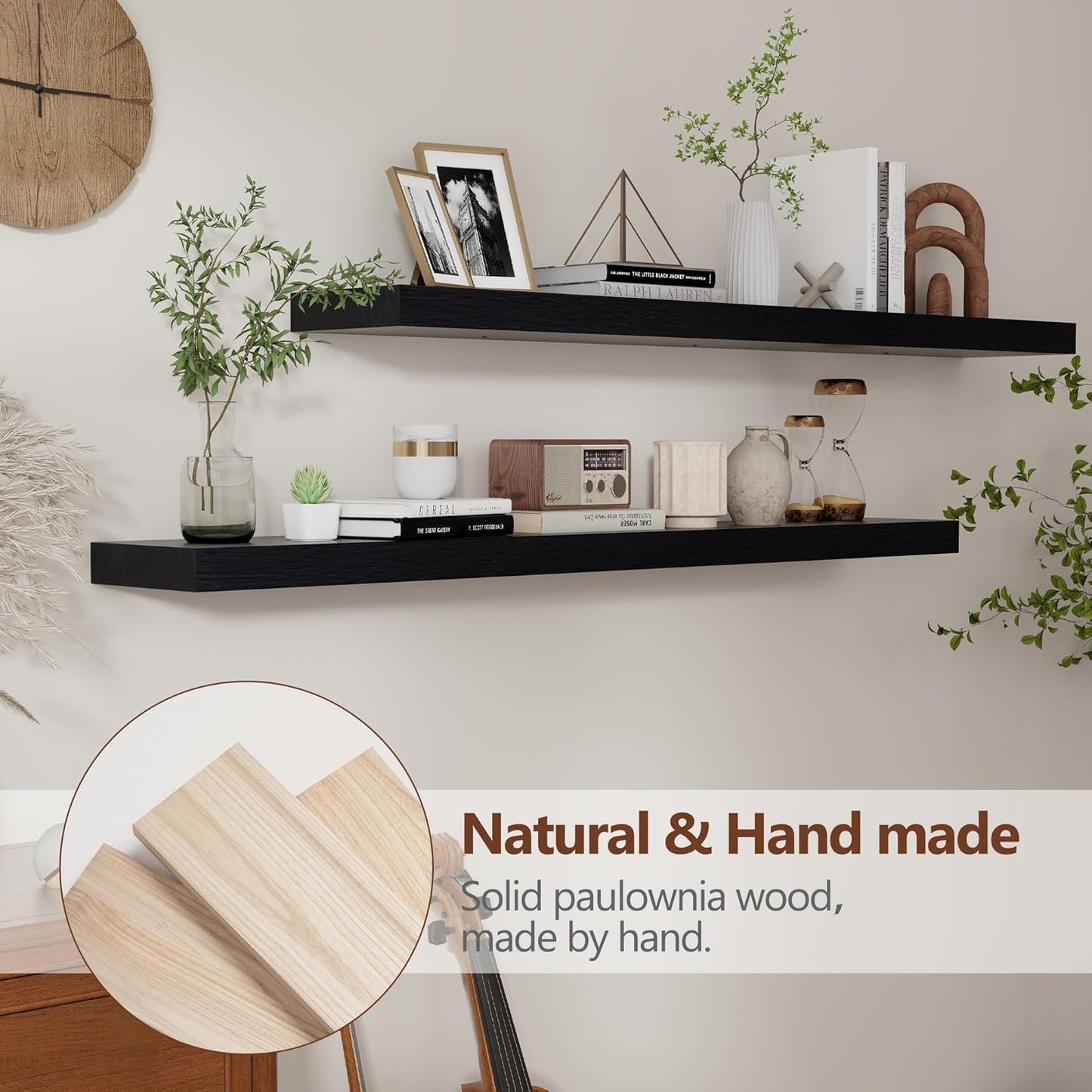 ShelfLoft 48" Wide x 6.7" Deep Paulownia Wood Wall Display Decor Floating Shelves,2 Pack