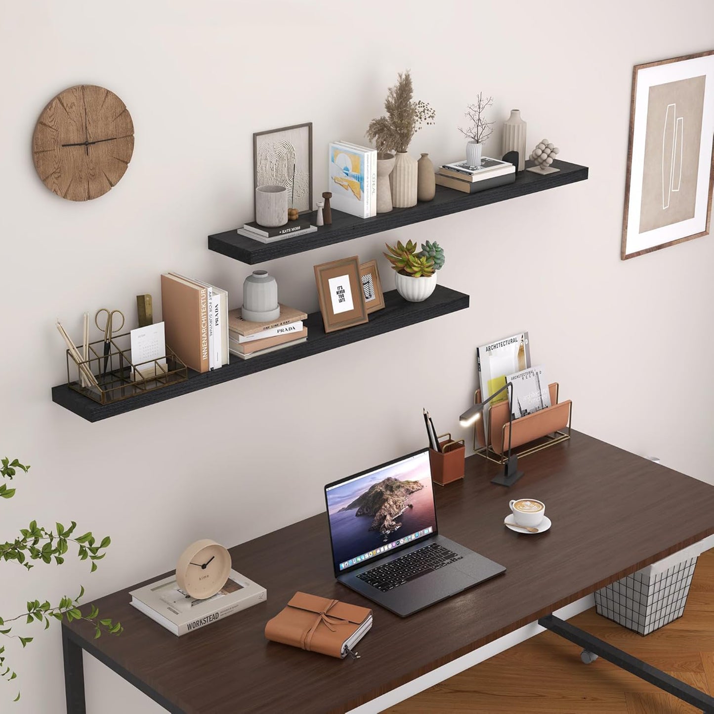 ShelfLoft 6.8 Inch Deep Natural Paulownia Wood Floating Shelves