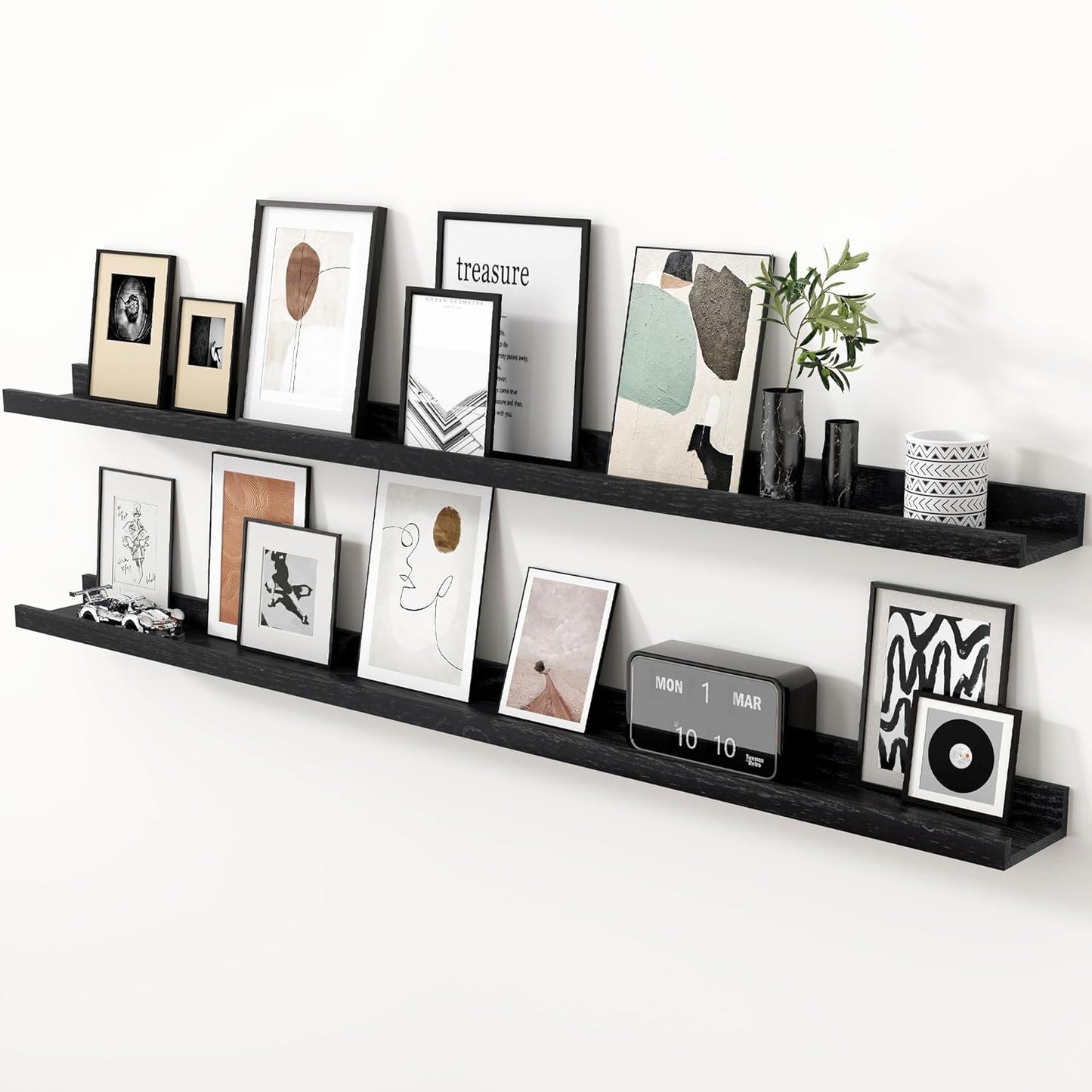 ShelfLoft 4.7 Inch Deep Solid Oak Wood Picture Ledge Shelf, Set of 2