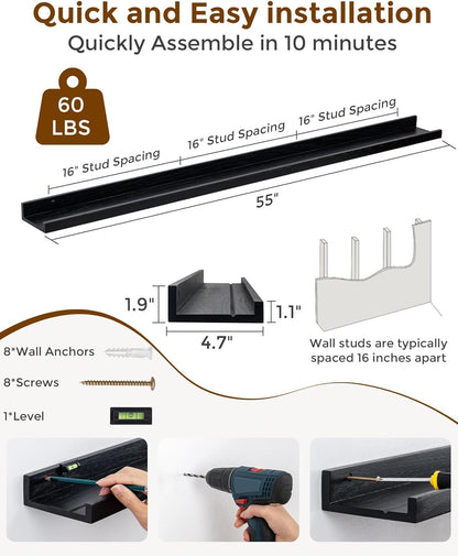 ShelfLoft 4.7 Inch Deep Solid Oak Wood Picture Ledge Shelf, Set of 2
