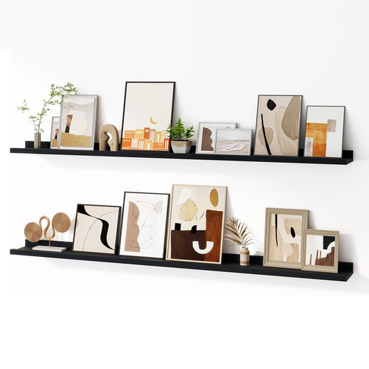 ShelfLoft 55“W x 3.5”D Black Picture Ledge Shelf Wall Display Long Floating Shelves, 2 Pack