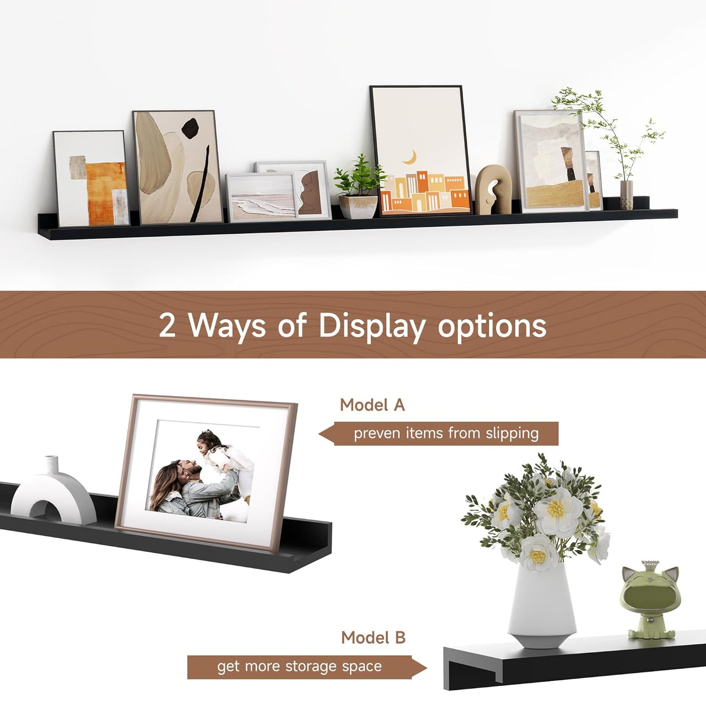 ShelfLoft 55" Wide x 3.5" Deep Picture Ledge Shelf Wall Display Long Floating Shelves, 2 Pack