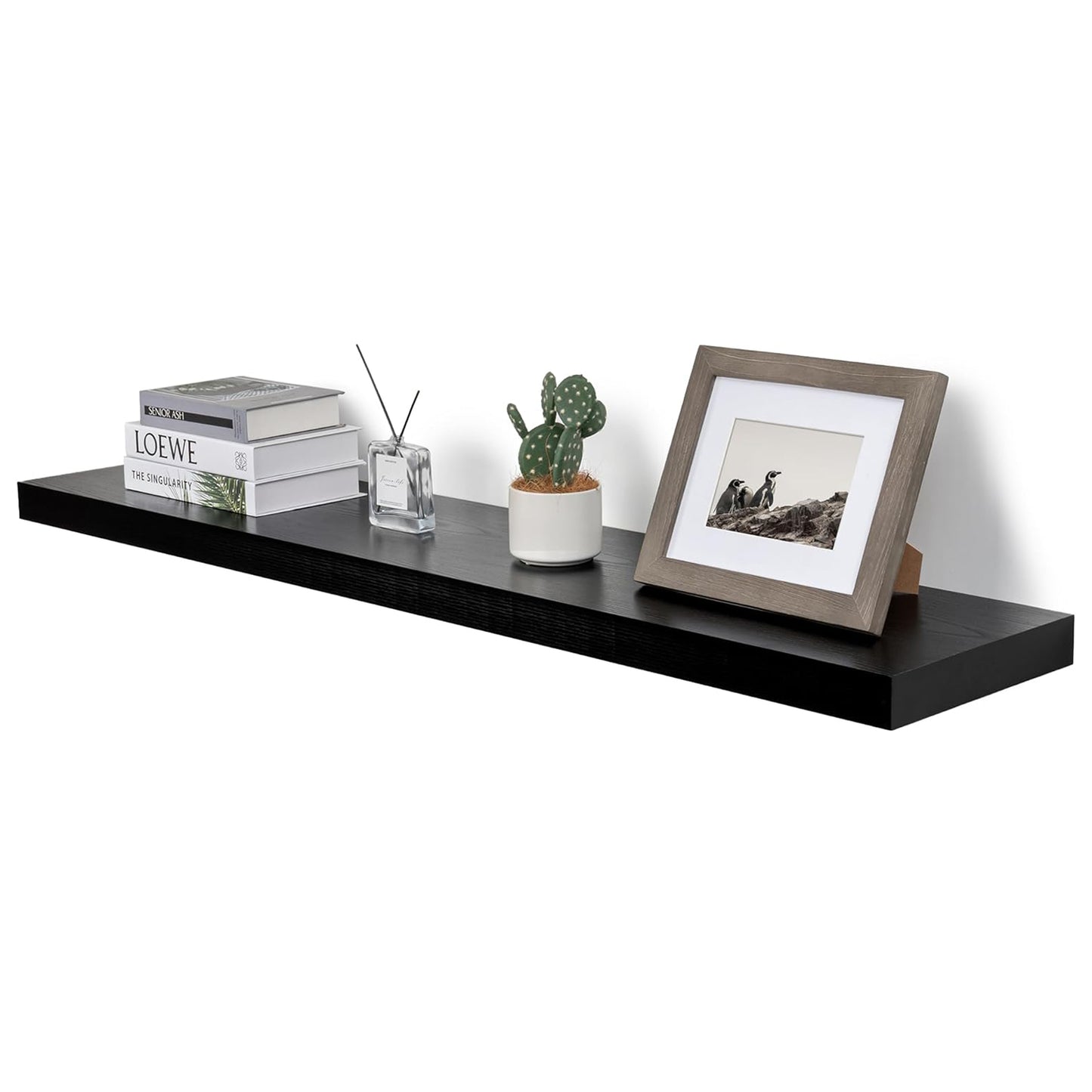 ShelfLoft 12"D x 2"H Black Rustic Wood Floating Shelves for Wall Decor & Storage