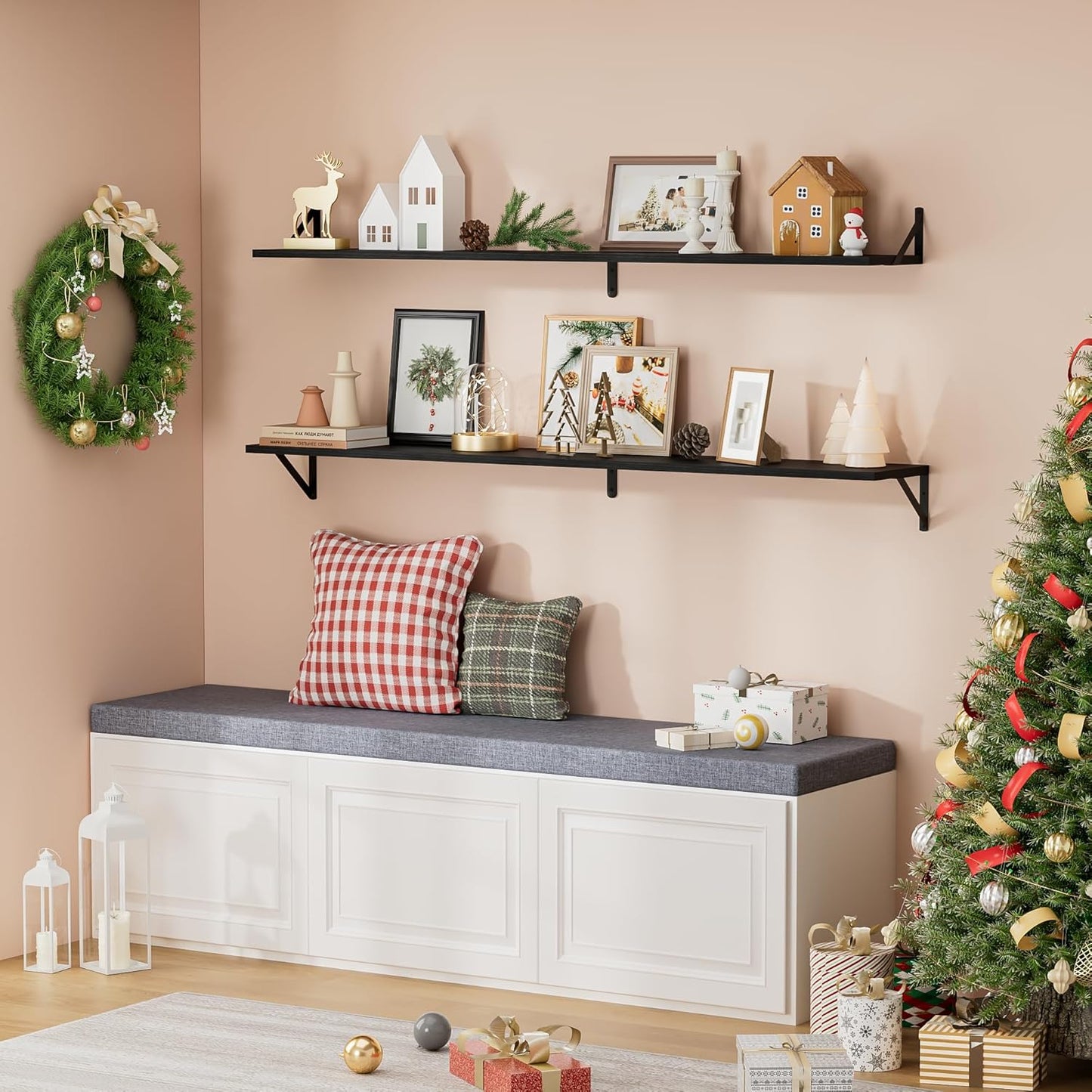 ShelfLoft 55" Wide x 8" Deep Floating Shelves with Brackets, 2 Pack