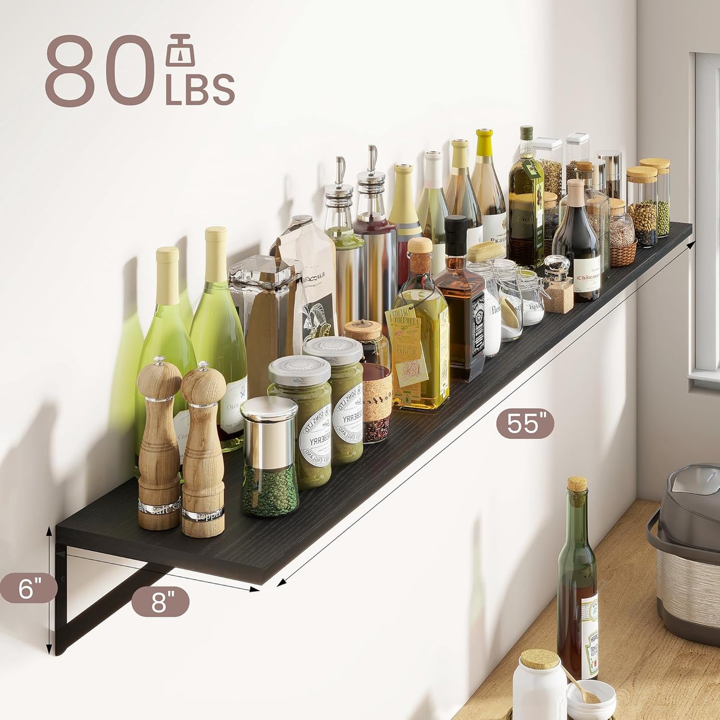 ShelfLoft 55" Wide x 8" Deep Floating Shelves with Brackets, 2 Pack