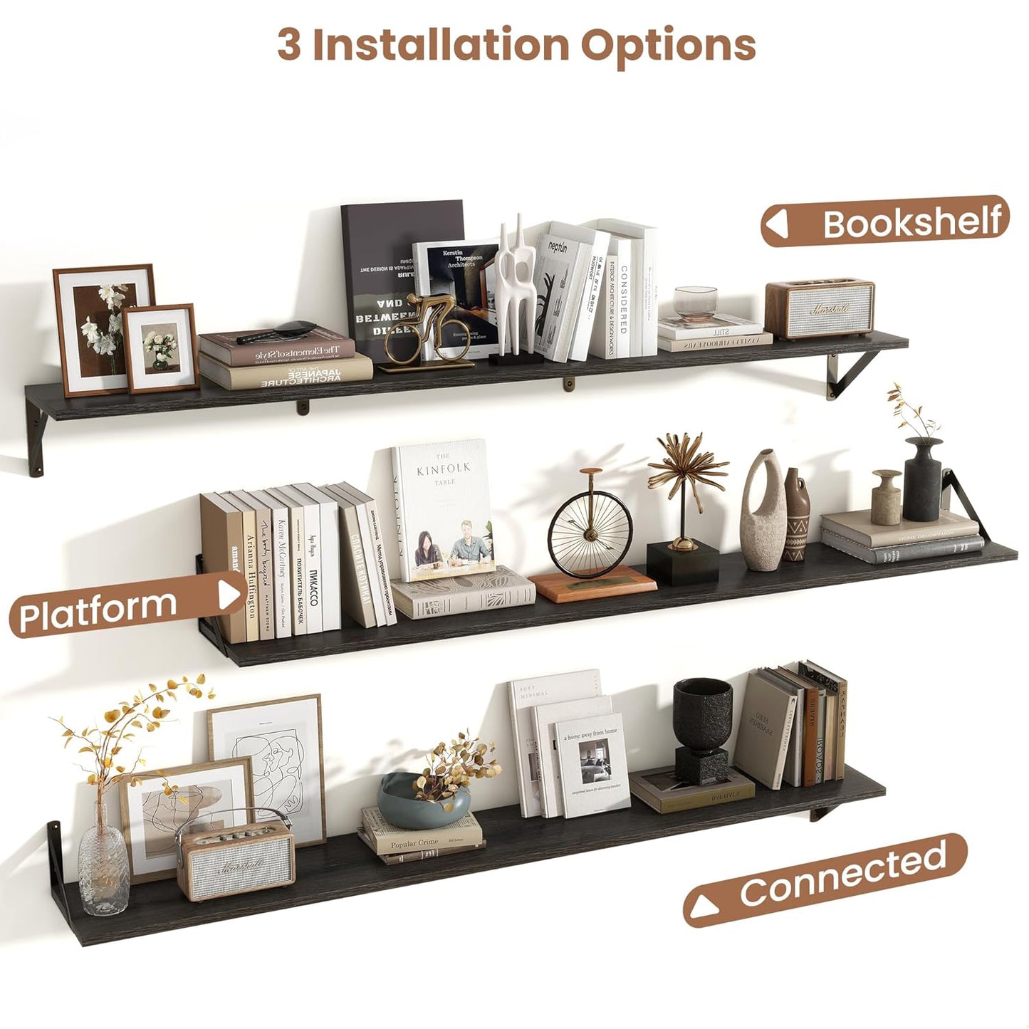 ShelfLoft 55" Wide x 8" Deep Wall Mounted Floating Shelves, 2 Pack