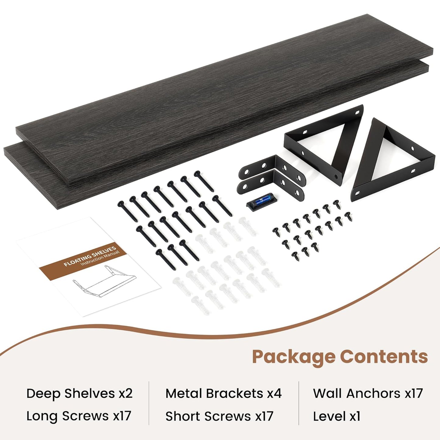 ShelfLoft 55" Wide x 8" Deep Wall Mounted Floating Shelves, 2 Pack