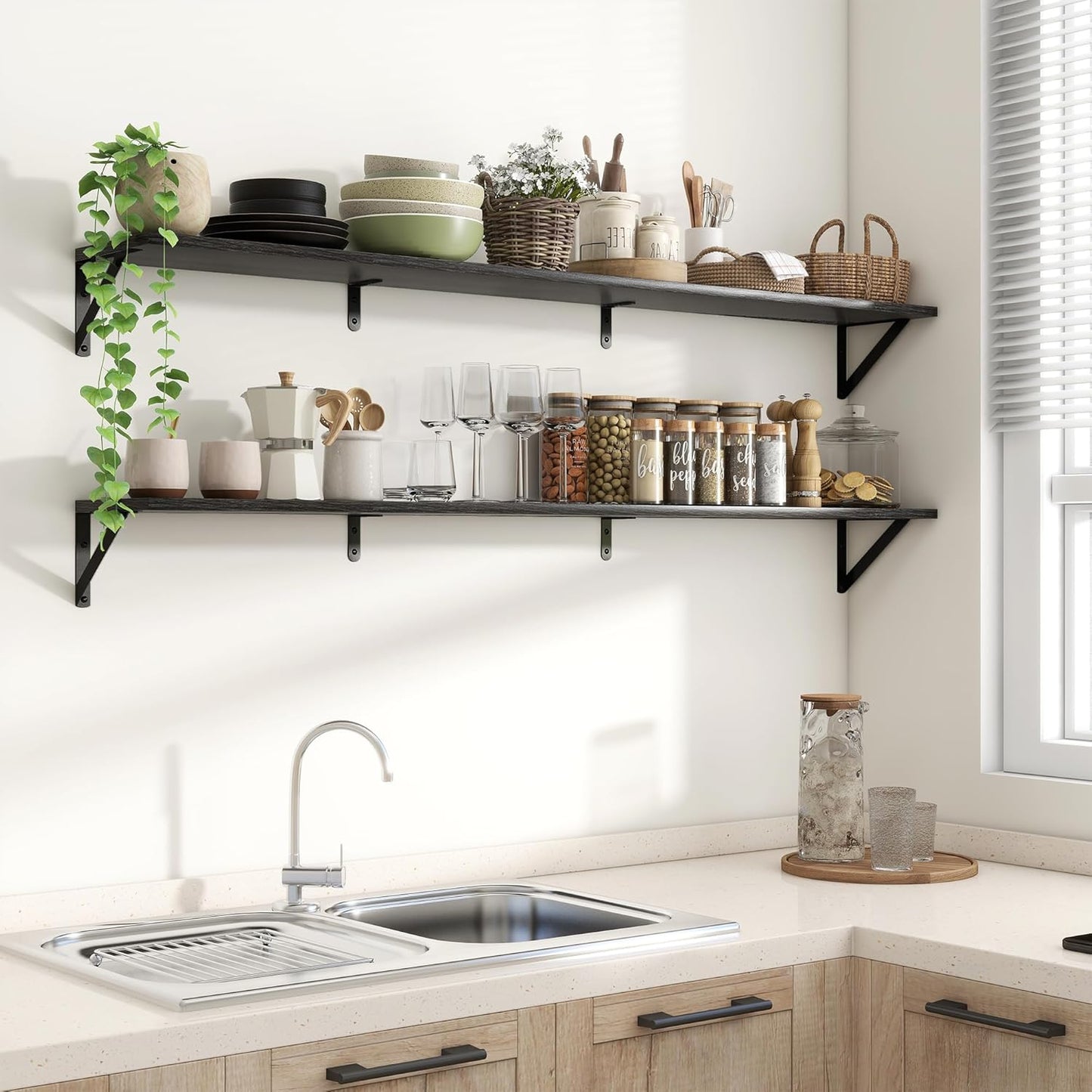 ShelfLoft 55" Wide x 8" Deep Wall Mounted Floating Shelves, 2 Pack