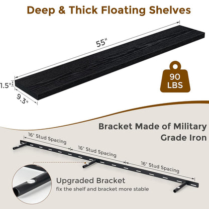 ShelfLoft 55" Wide x 9.3" Deep Floating Shelves for Wall Storage,Black-1 Pack