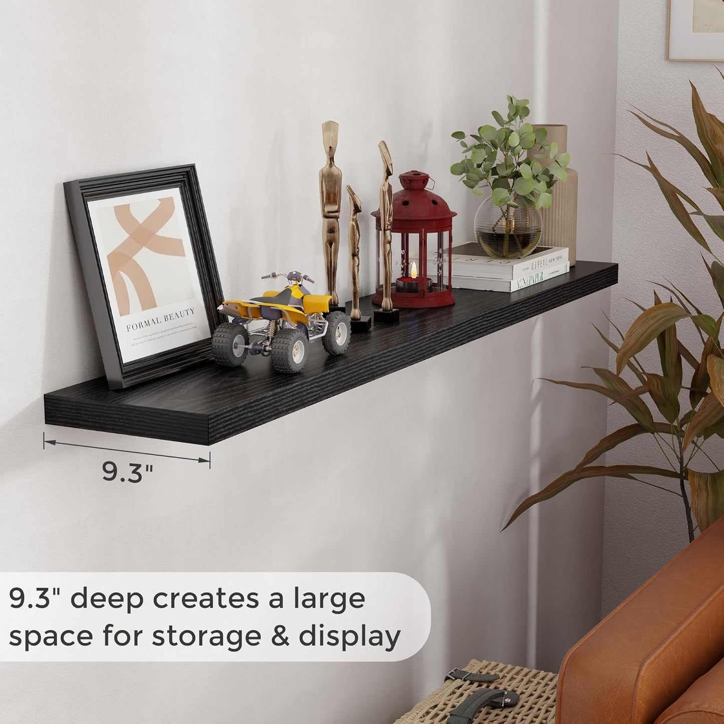 ShelfLoft 9.3"D x 1.5"H Black Floating Shelves for Wall Storage