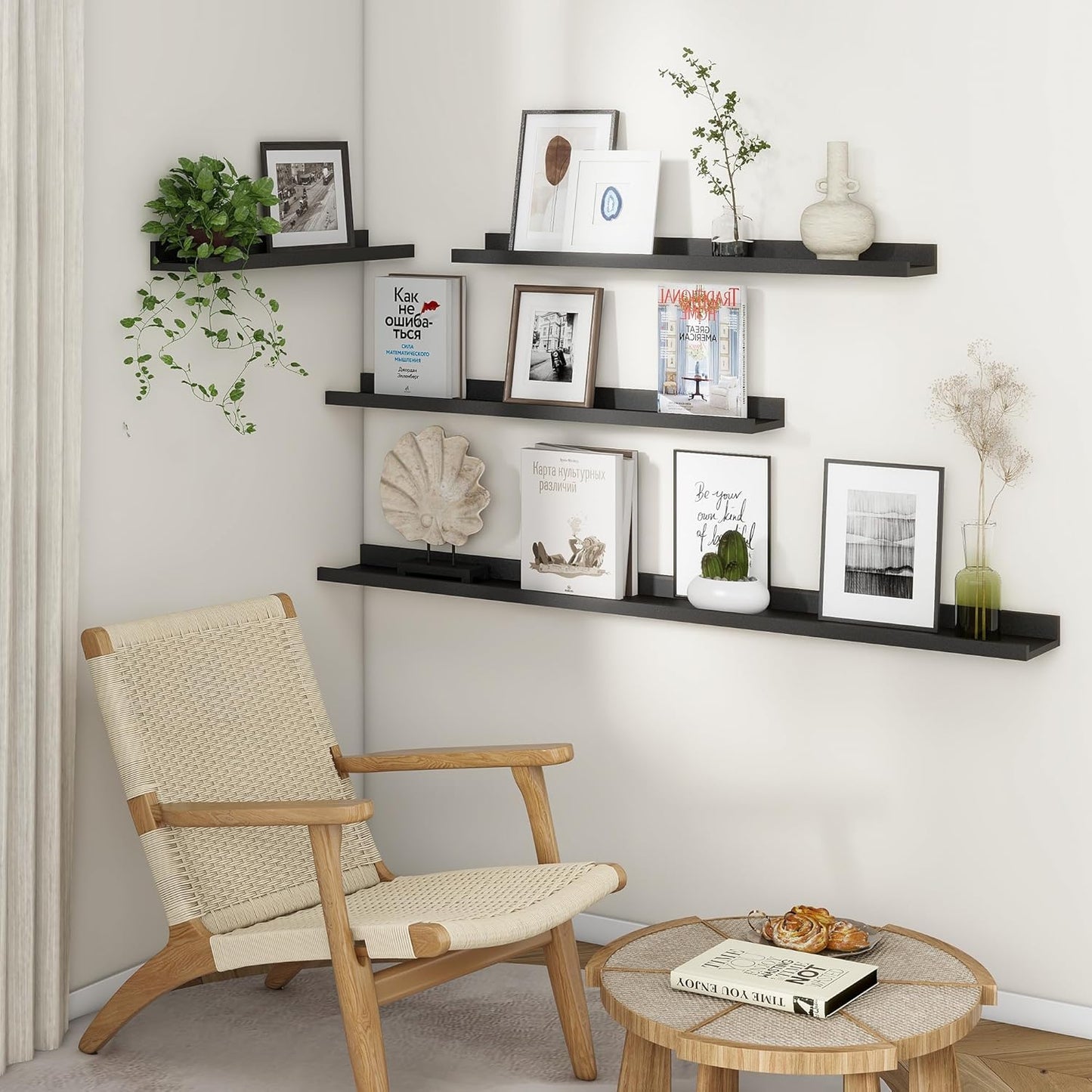 ShelfLoft 5.7 Inch Deep Picture Ledge Shelf Floating Shelves with Lip, Set of 3