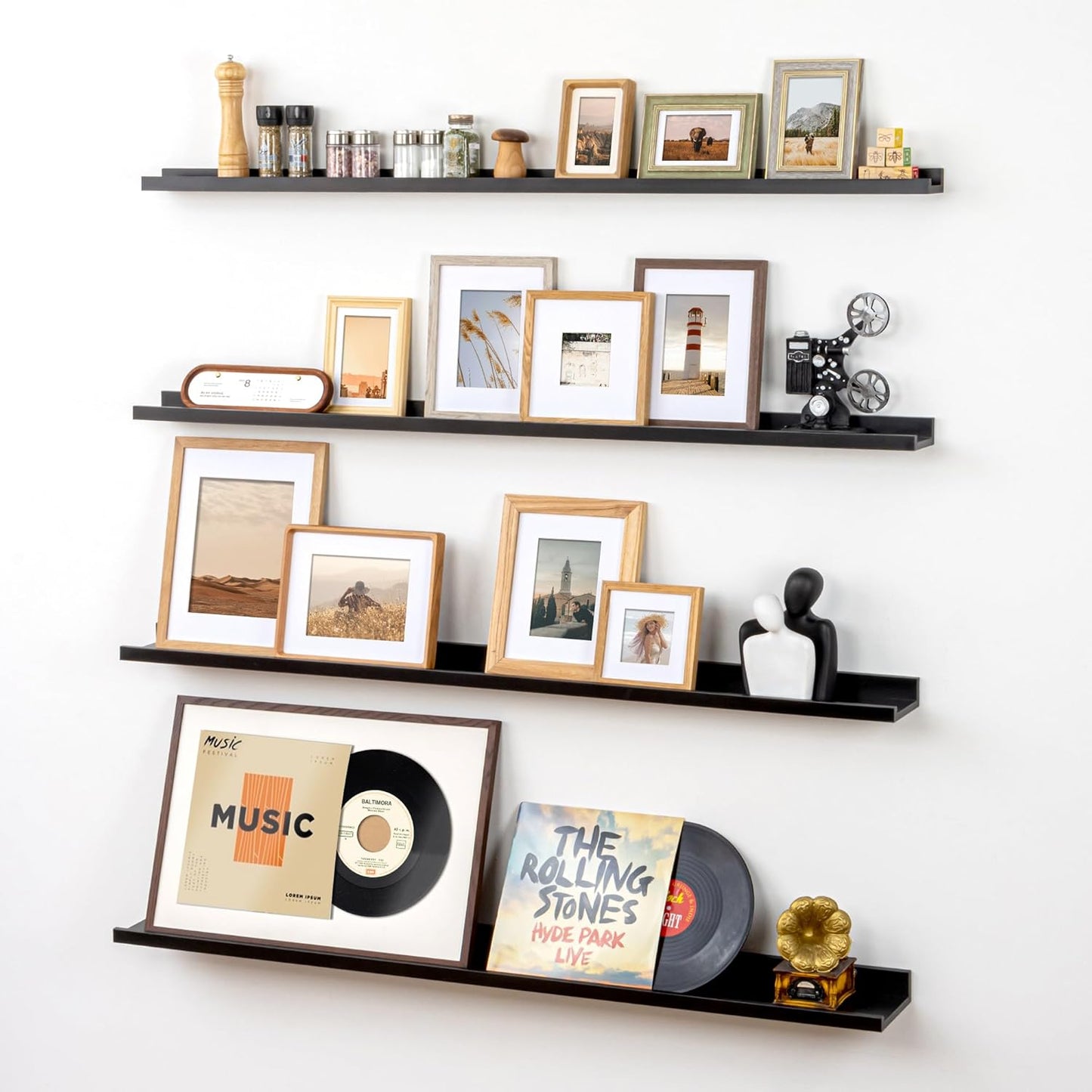 ShelfLoft 6.25"D x 2"H Black Picture Ledge Floating Shelves for Wall Storage,Set of 4