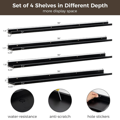 ShelfLoft 6.25 Inch Deep Picture Ledge Floating Shelves for Wall Storage,Set of 4