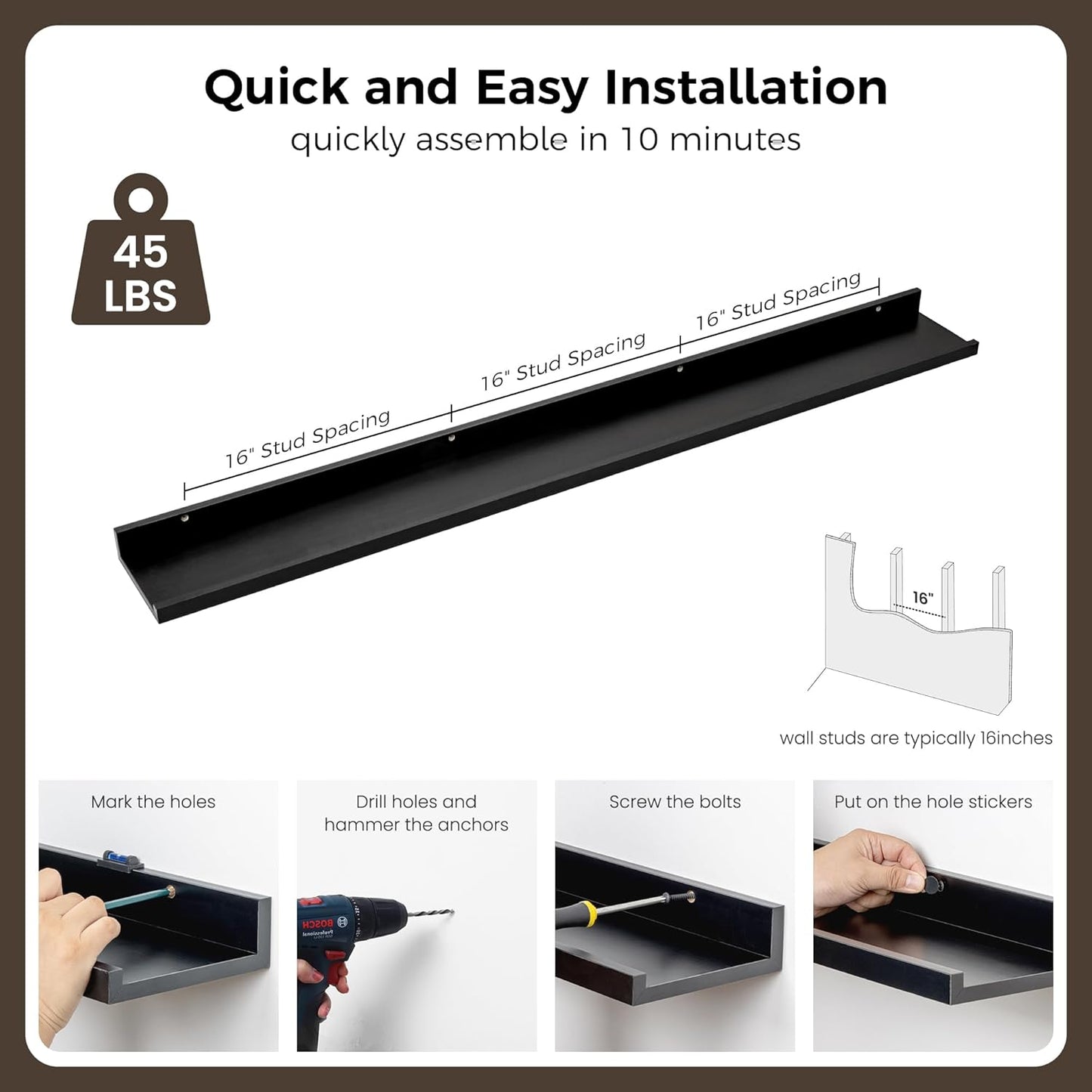 ShelfLoft 6.25 Inch Deep Picture Ledge Floating Shelves for Wall Storage,Set of 4