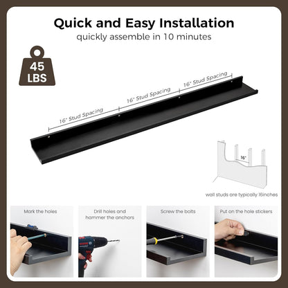 ShelfLoft 6.25 Inch Deep Picture Ledge Floating Shelves for Wall Storage,Set of 4